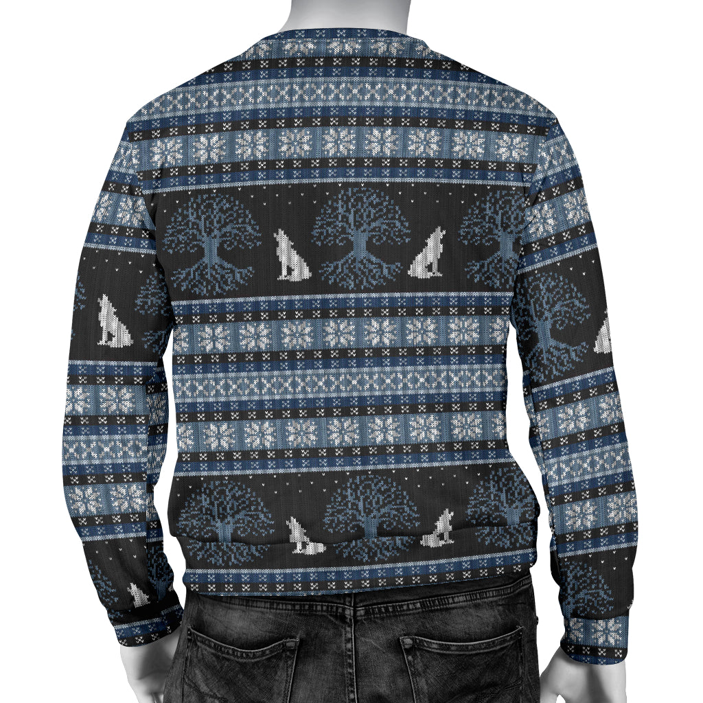 Wolf Tree of Life Knit Design Print Men Long Sleeve Sweatshirt