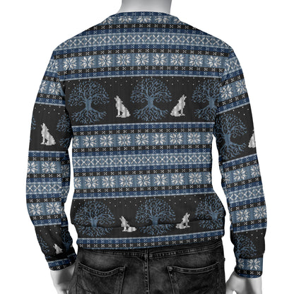 Wolf Tree of Life Knit Design Print Men Long Sleeve Sweatshirt