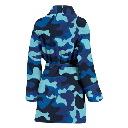 Camo Blue Pattern Print Design 04 Women Bathrobe