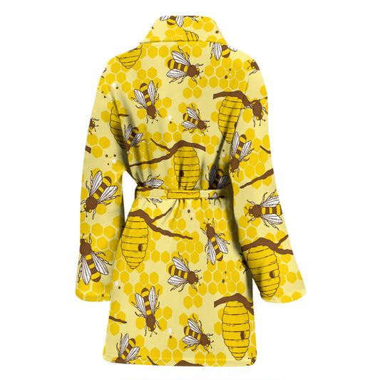 Bee With Honeycomb Print Design LKS302 Women Bathrobe