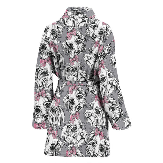 Maltese Pattern Print Design 01 Women Bathrobe