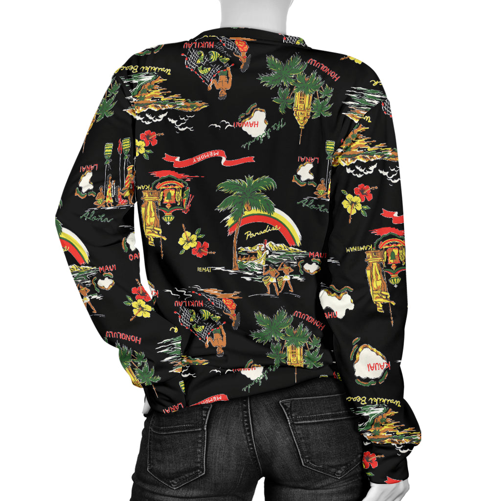 Hawaiian Island Themed Print Women Long Sleeve Sweatshirt