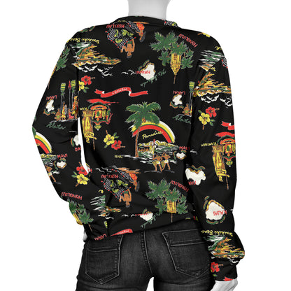 Hawaiian Island Themed Print Women Long Sleeve Sweatshirt
