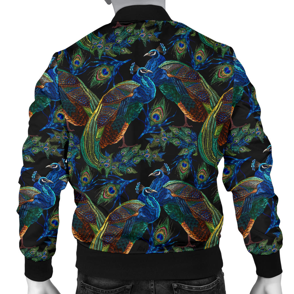 Peacock Themed Design Print Men Bomber Jacket