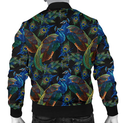 Peacock Themed Design Print Men Bomber Jacket
