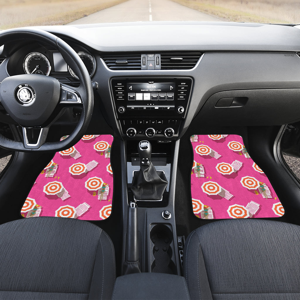 Beach Top View Umbrella Theme Car Floor Mats Front Back