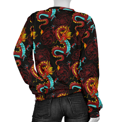 Chinese Dragons and Peonies Design Women Long Sleeve Sweatshirt