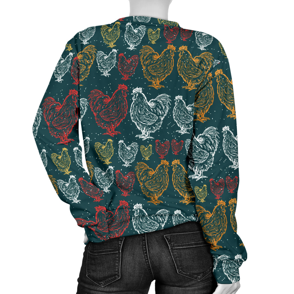 Rooster Hand Draw Design Women Long Sleeve Sweatshirt