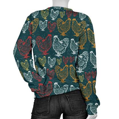 Rooster Hand Draw Design Women Long Sleeve Sweatshirt