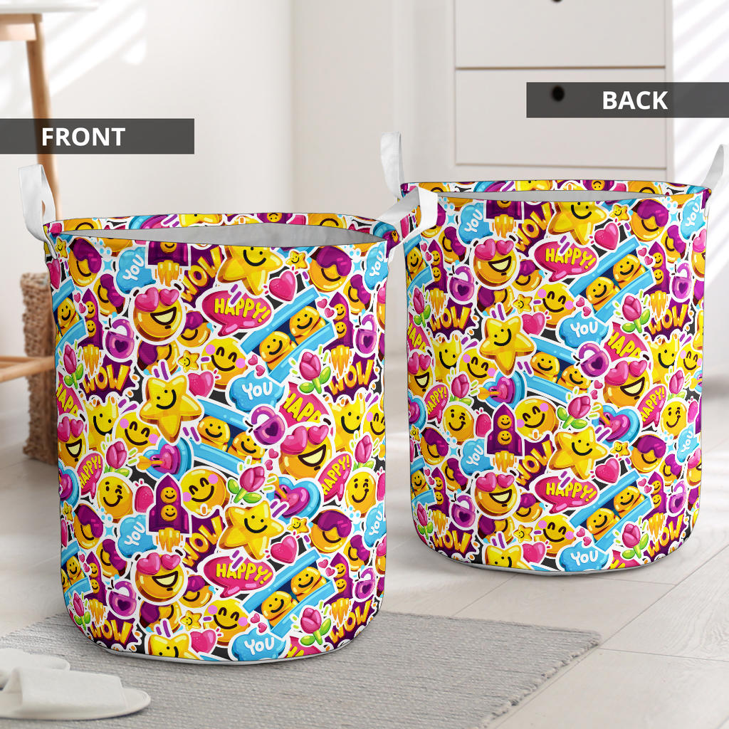 Emoji Sticker Print Pattern Laundry Basket