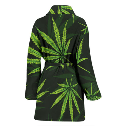 Pot Leaf Pattern Print Design A03 Women Bathrobe
