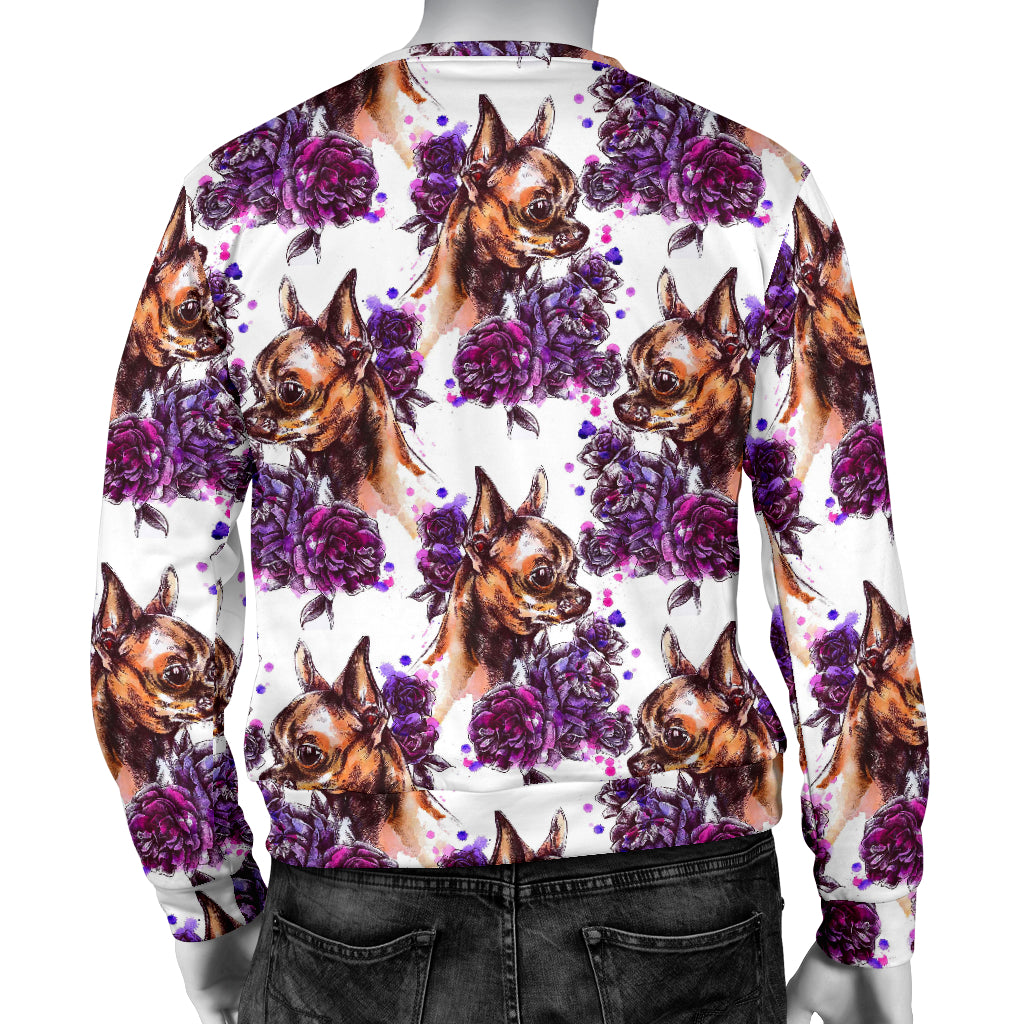 Chihuahua Purple Floral Men Long Sleeve Sweatshirt
