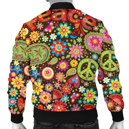 Flower Power Peace Paisley Themed Print Men Bomber Jacket