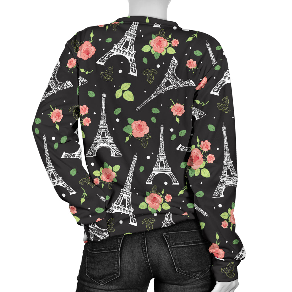 Eiffel Tower Rose Print Women Long Sleeve Sweatshirt