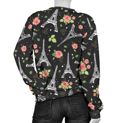 Eiffel Tower Rose Print Women Long Sleeve Sweatshirt