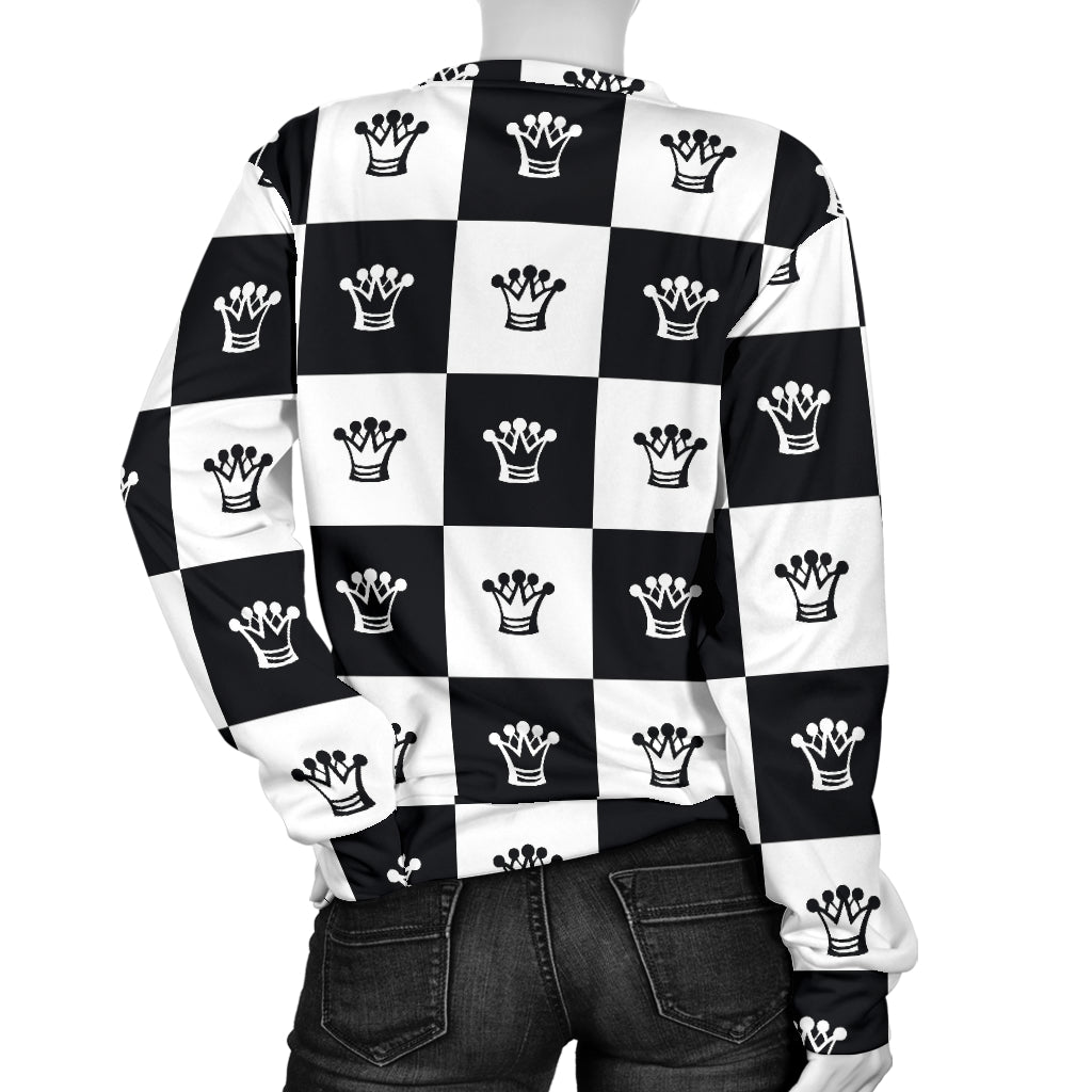 Checkered Flag Crown Pattern Women Long Sleeve Sweatshirt