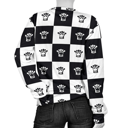 Checkered Flag Crown Pattern Women Long Sleeve Sweatshirt