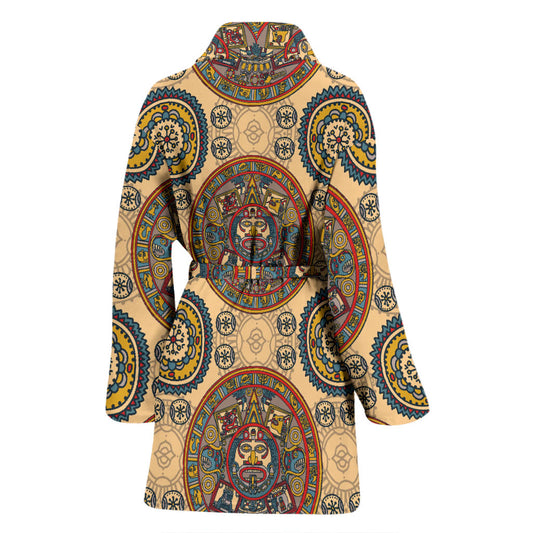 Calendar Aztec Pattern Print Design 02 Women Bathrobe