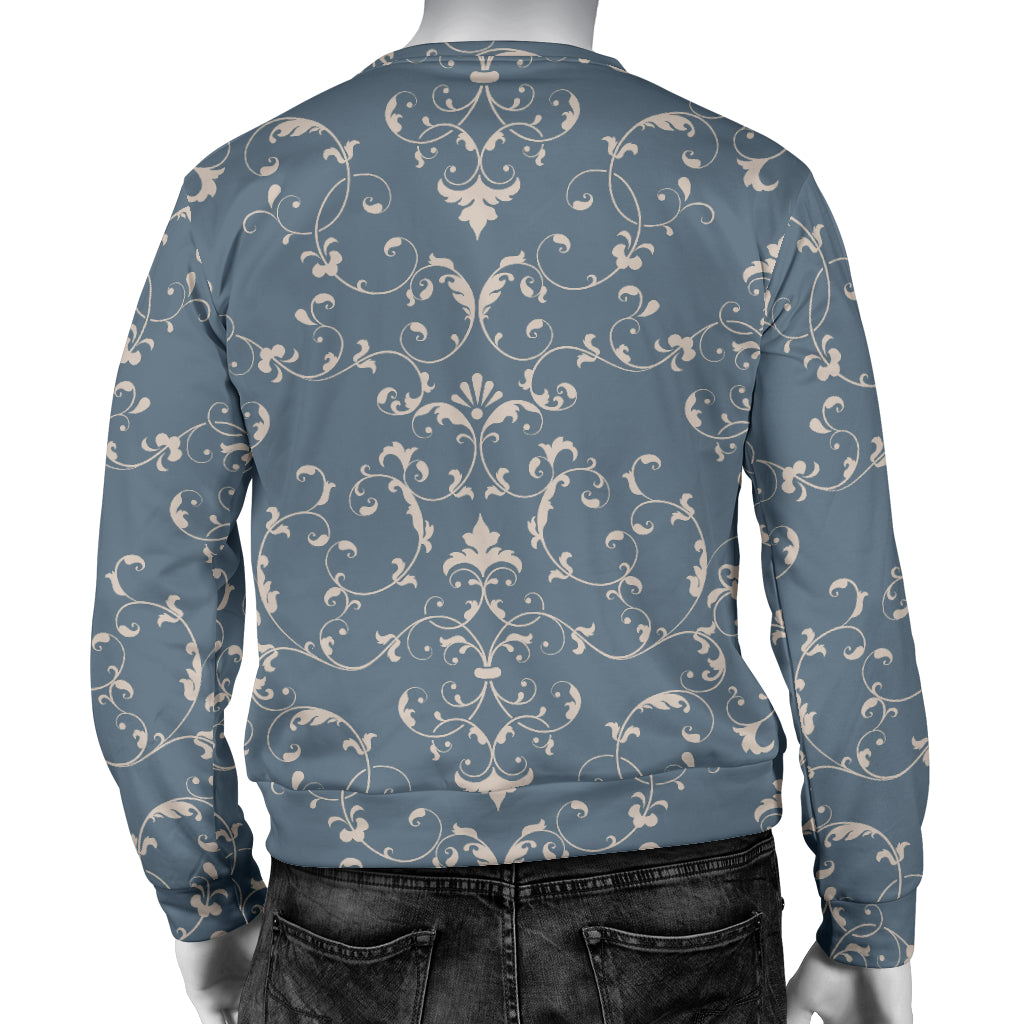 Damask Elegant Teal Print Pattern Men Long Sleeve Sweatshirt