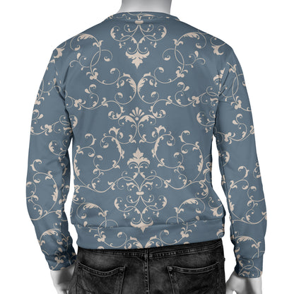 Damask Elegant Teal Print Pattern Men Long Sleeve Sweatshirt