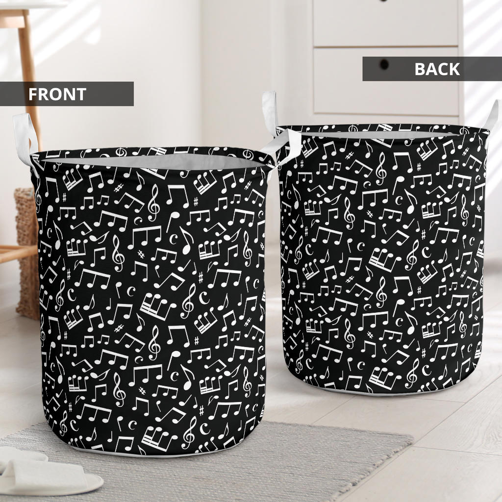 Music Note Black white Themed Print Laundry Basket