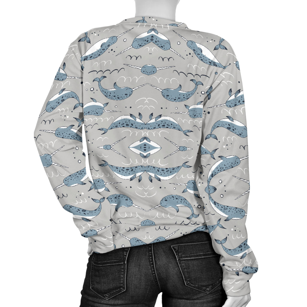 Narwhal Pattern Print Women Long Sleeve Sweatshirt