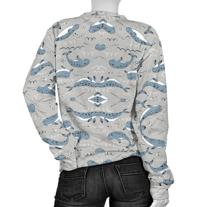 Narwhal Pattern Print Women Long Sleeve Sweatshirt