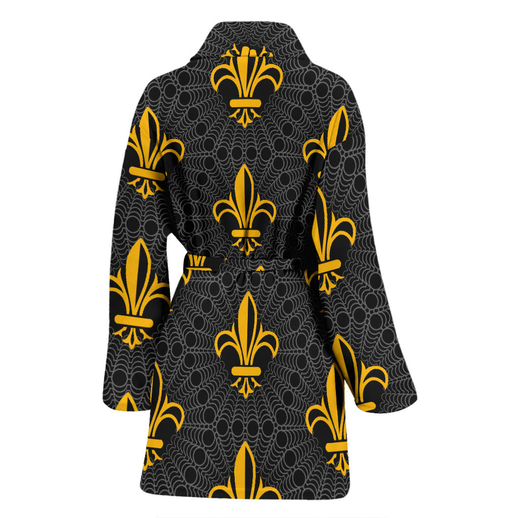 Fleur De Lis Gold Pattern Print Design 01 Women Bathrobe