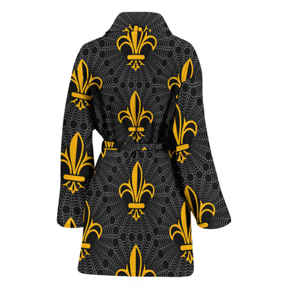 Fleur De Lis Gold Pattern Print Design 01 Women Bathrobe