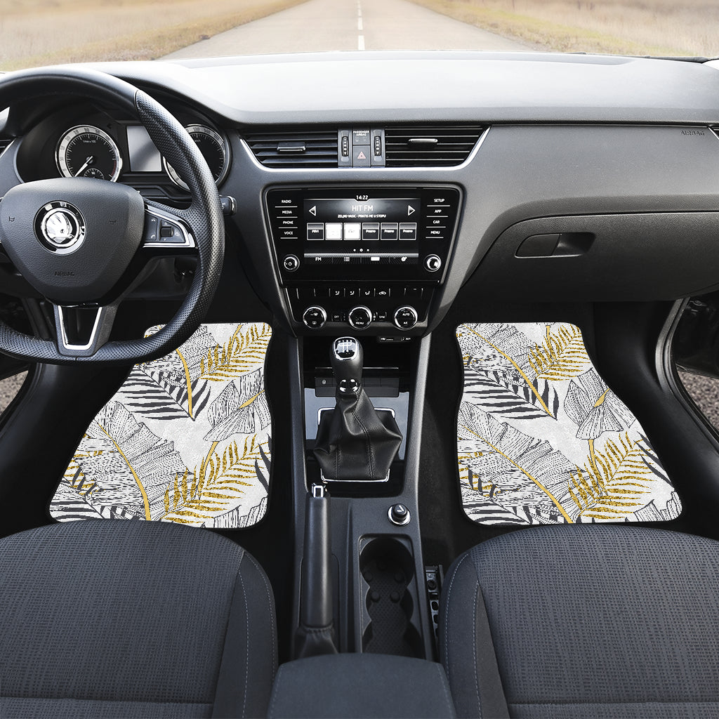 Gold Glitter Tropical Palm Leaves Car Floor Mats Front Back