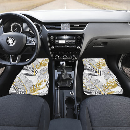 Gold Glitter Tropical Palm Leaves Car Floor Mats Front Back