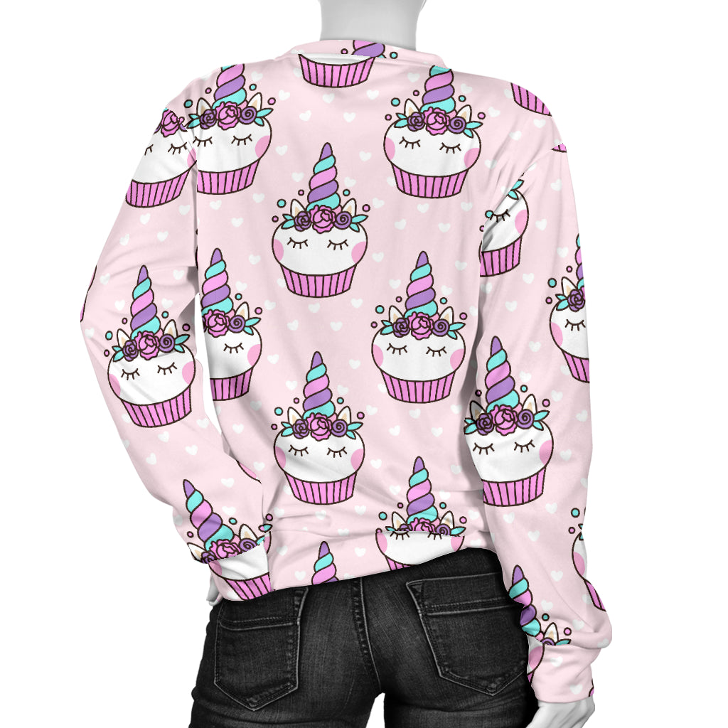 Cupcakes Unicorn Print Pattern Women Long Sleeve Sweatshirt