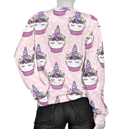 Cupcakes Unicorn Print Pattern Women Long Sleeve Sweatshirt