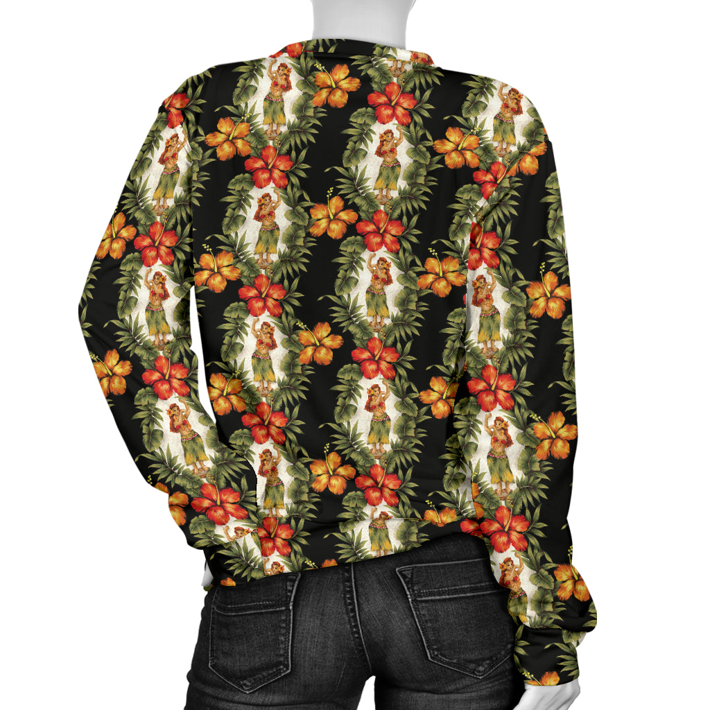 Hawaiian Flower Hula Hibiscus Print Women Long Sleeve Sweatshirt