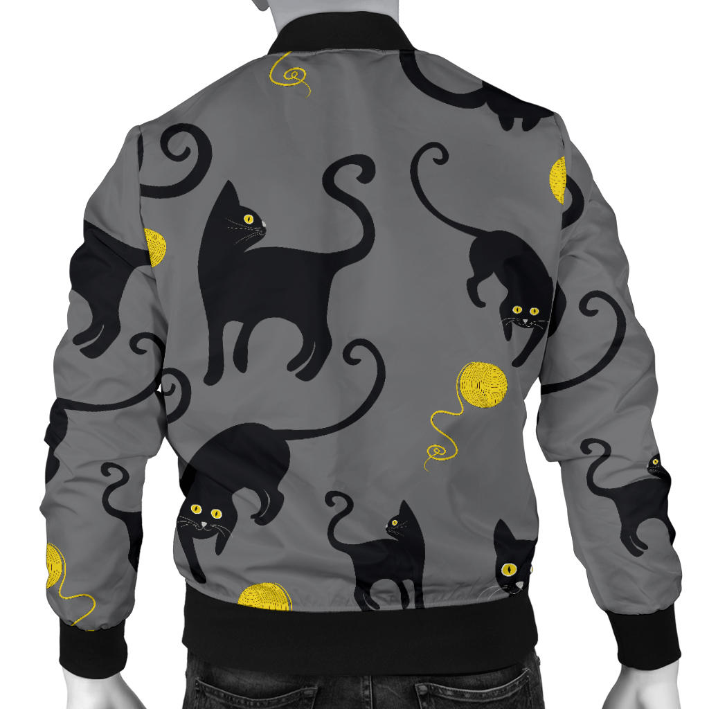 Black Cat Yellow Yarn Print Pattern Men Bomber Jacket