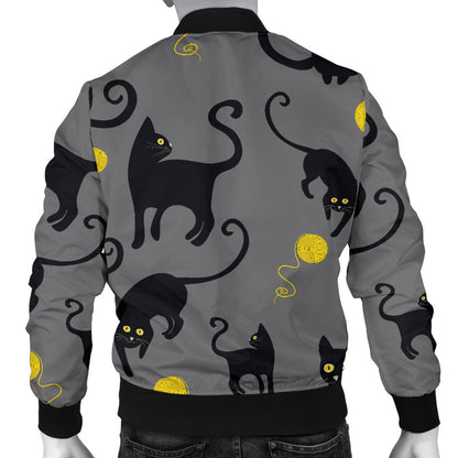 Black Cat Yellow Yarn Print Pattern Men Bomber Jacket