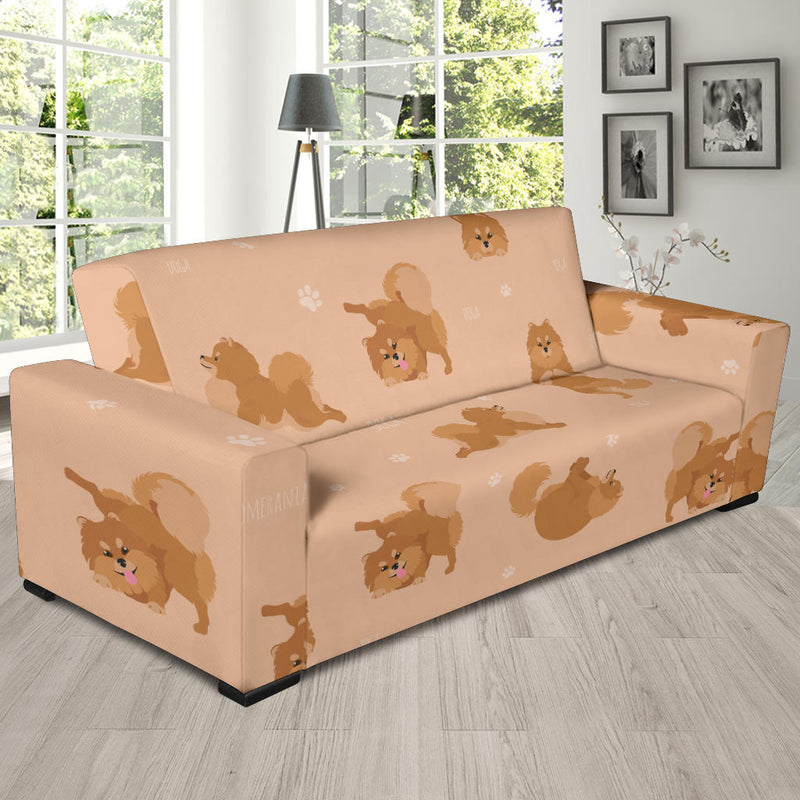 Pomeranians Pattern Print Design A06 Sofa Slipcover