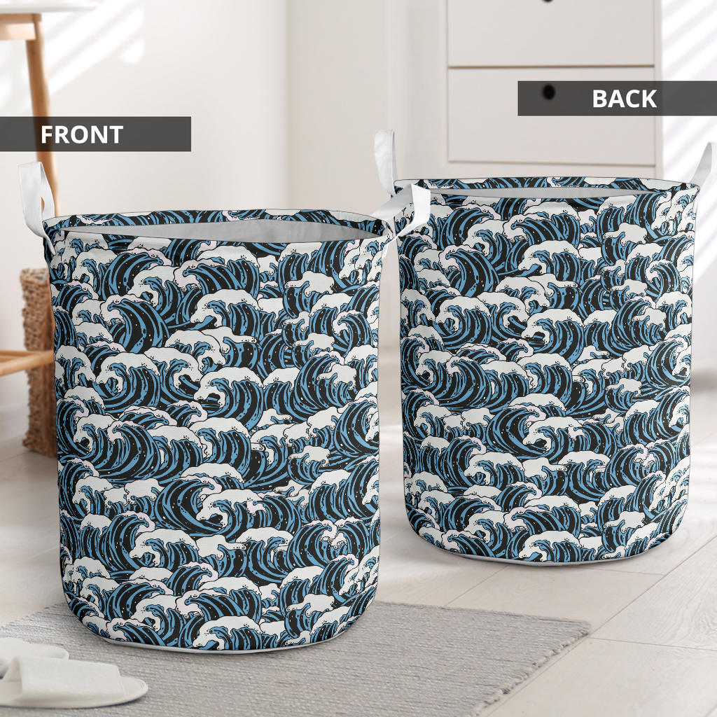 Surf Wave Pattern Print Laundry Basket