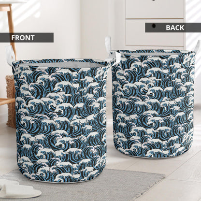 Surf Wave Pattern Print Laundry Basket