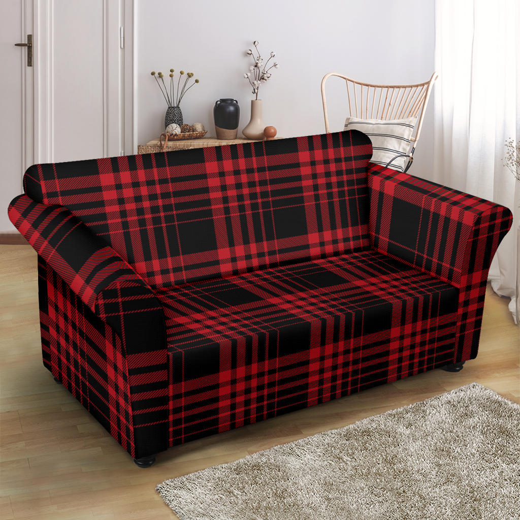 Tartan Red Black Print Design LKS303 Loveseat Couch Slipcover