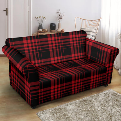 Tartan Red Black Print Design LKS303 Loveseat Couch Slipcover