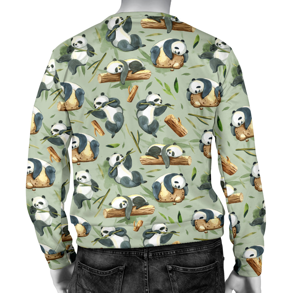 Panda Bear Design Bamboo Print Men Long Sleeve Sweatshirt