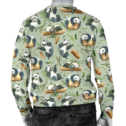 Panda Bear Design Bamboo Print Men Long Sleeve Sweatshirt