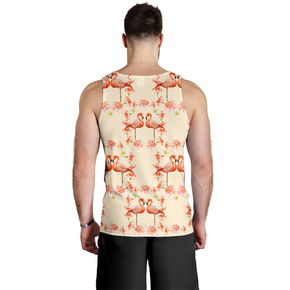 Flamingo Hibiscus Print Pattern Men Tank Top