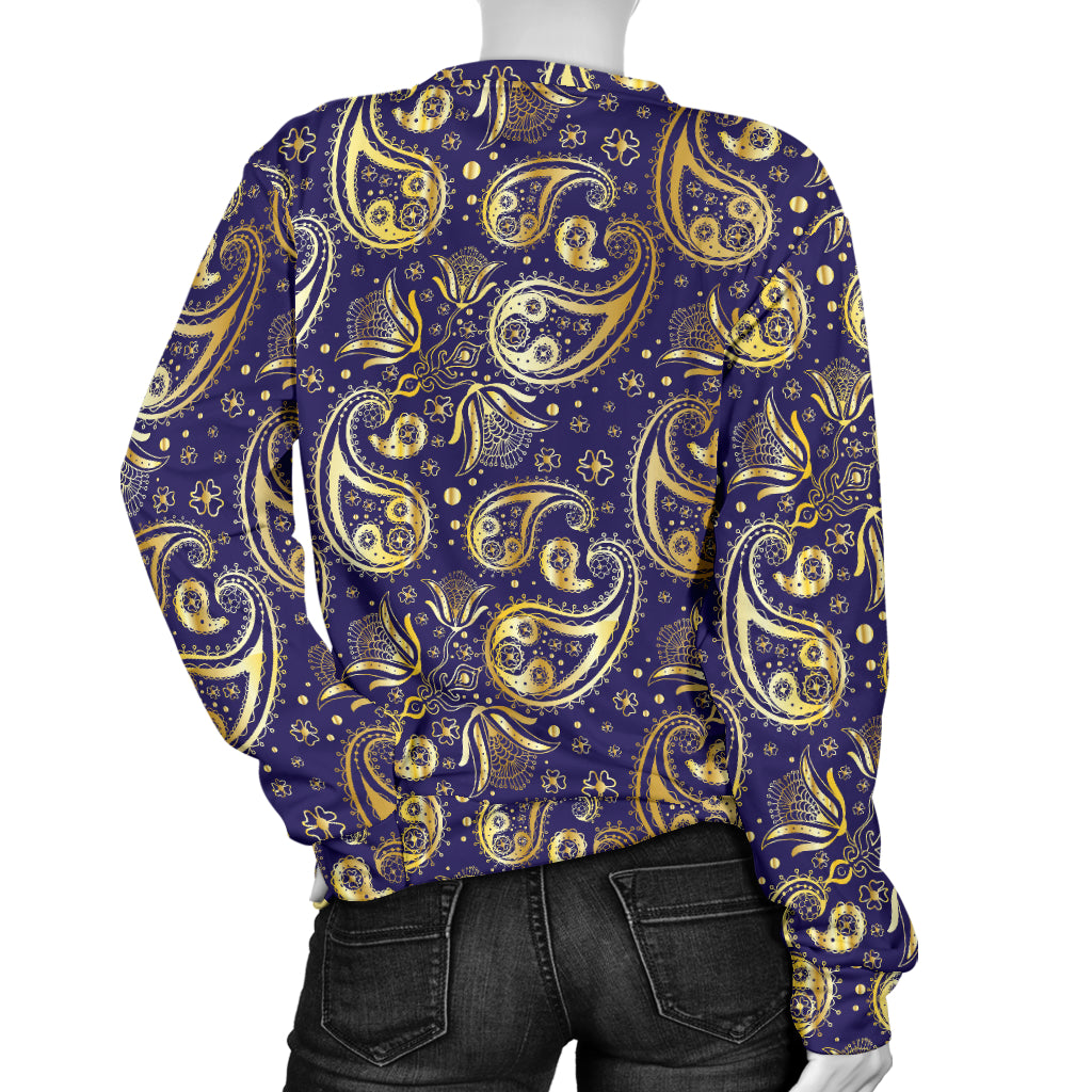Paisley Blue Yellow Design Print Women Long Sleeve Sweatshirt