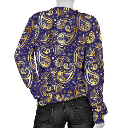 Paisley Blue Yellow Design Print Women Long Sleeve Sweatshirt