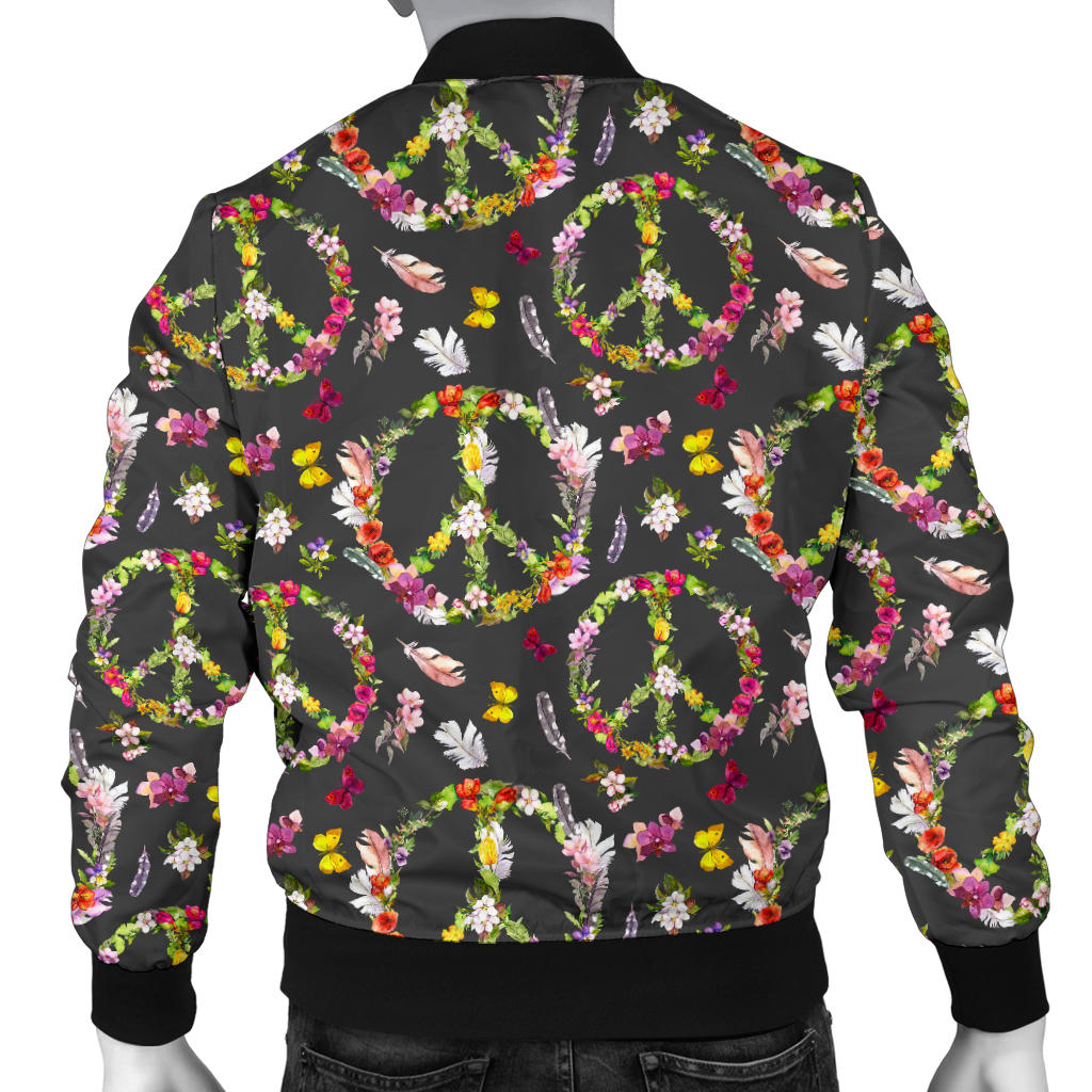 Peace Sign flowers Design Print Men Bomber Jacket
