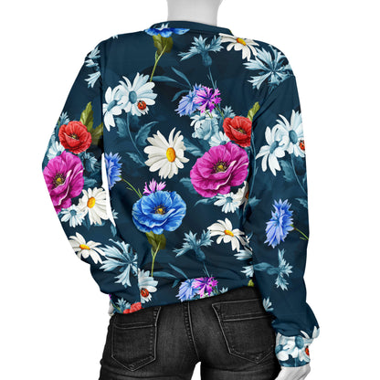 Floral Blue Themed Print Women Long Sleeve Sweatshirt