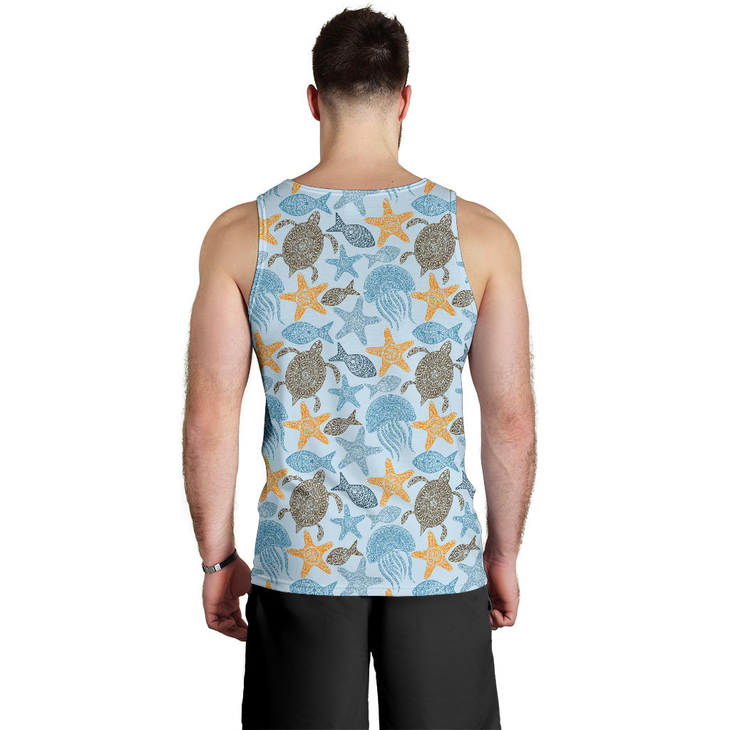 Polynesian Jellyfish Turtle Print Men Tank Top