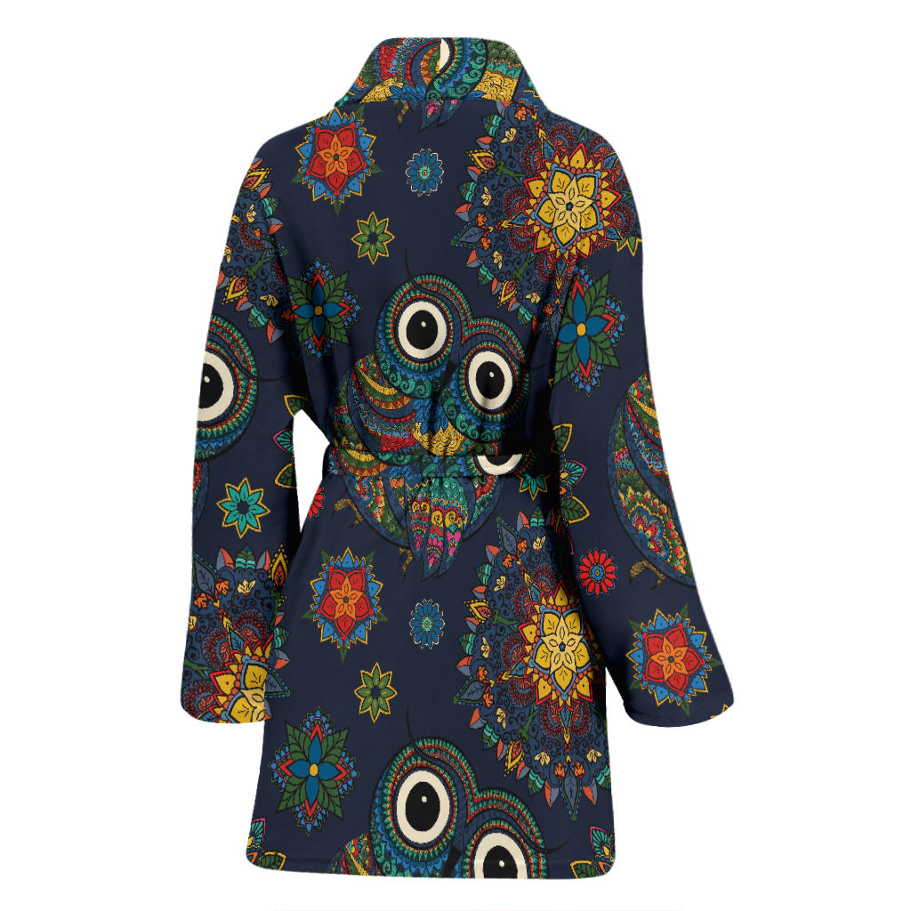 Owl Boho Style Pattern Print Design A04 Women Bathrobe